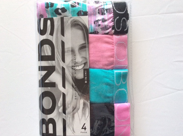 Bonds Girls 4 Pack Bikini Print 75W - Size 2/3 (last packet)